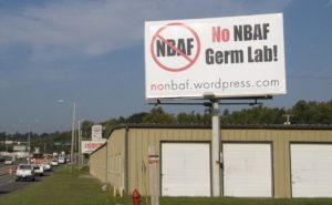 A billboard that reads "No NBAF Germ Lab."