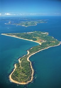 Plum Island, home of the Plum Island Animal Disease Center, from the air.