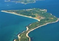 Plum Island, home of the Plum Island Animal Disease Center, from the air.
